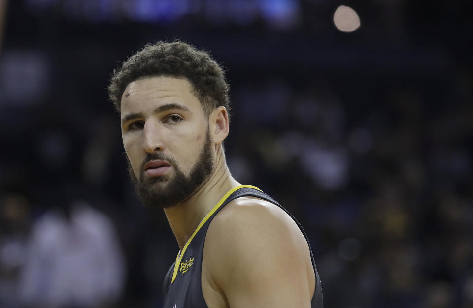 Klay Thompson took a shot at the Cavs. (AP Photo/Jeff Chiu)