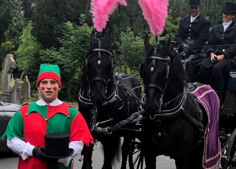 The funeral was led by an undertaker dressed as an elf (Picture: SWNS)