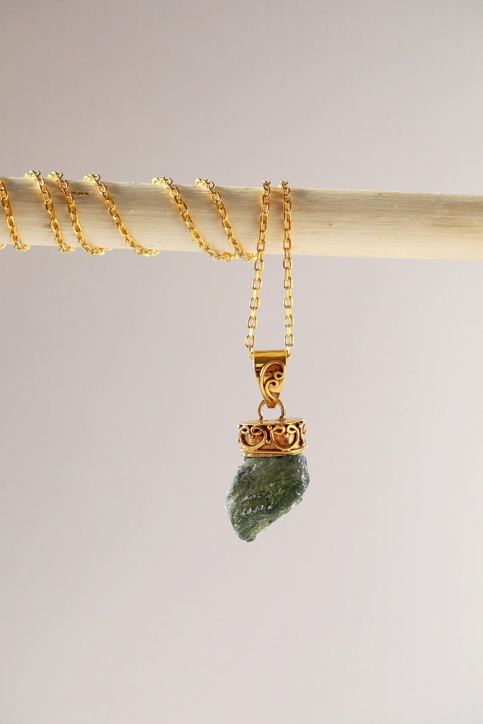 10) 14K Gold Moldavite Necklace, Moldavite Pendant, Genuine Moldavite, Crystal Necklace, Raw Necklace, Silver, Gold and Rose Gold, MLD-N