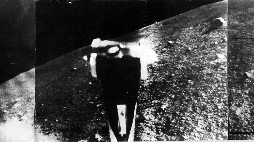 The Soviet Union's Luna 9 lander was the first uncrewed spacecraft to make a soft touchdown on the moon. Luna 9's mirror and antenna are seen in this image of the moon's surface, captured by the probe on February 7, 1966. - AP