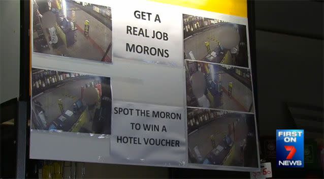 Fighting back: this board was one way in which the Old Spot Hotel fought back against shoplifters. Photo: 7 News