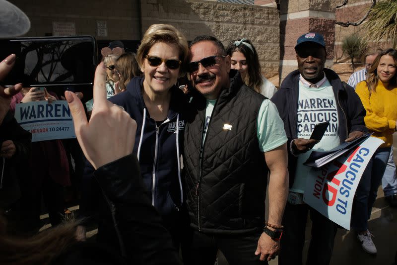 U.S. Democratic presidential candidate Senator Elizabeth Warren visits a Nevada Caucus voting site at Coronado high school in Henderson