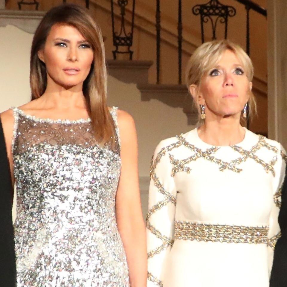 The First Ladies, Melania Trump and Brigitte Macron, brought sophisticated sparkle to the new administration’s first State Dinner.