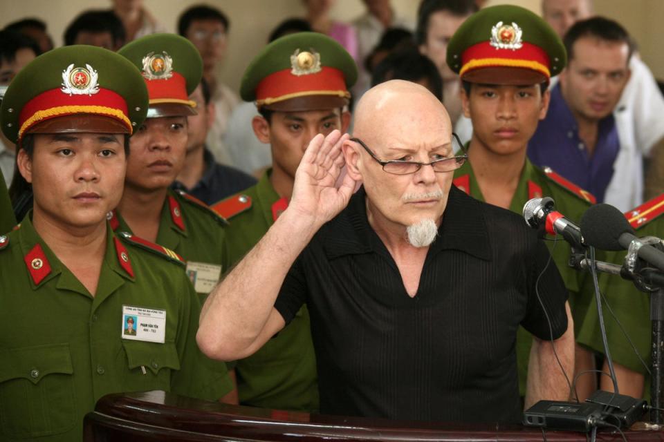 Hearing his sentence in a Vietnam court: Gary Glitter in a court in Vung Tau, Vietnam. He was sentenced to three years in prison. (Photo: Rex) (Rex)