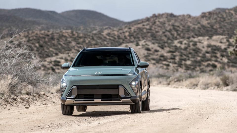 2024 hyundai kona in light green with white interior trim