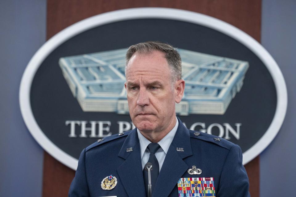 Pentagon spokesman U.S. Air Force Brig. Gen. Patrick Ryder listens to a question during a media briefing at the Pentagon, Thursday, July 6, 2023, in Washington. (AP Photo/Alex Brandon)