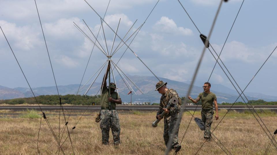 U.S. Marines set up radar equipment as part as a combat-readiness evaluation during Balikatan on April 10, 2023. (Cpl. Kyle Chan/U.S. Marine Corps)