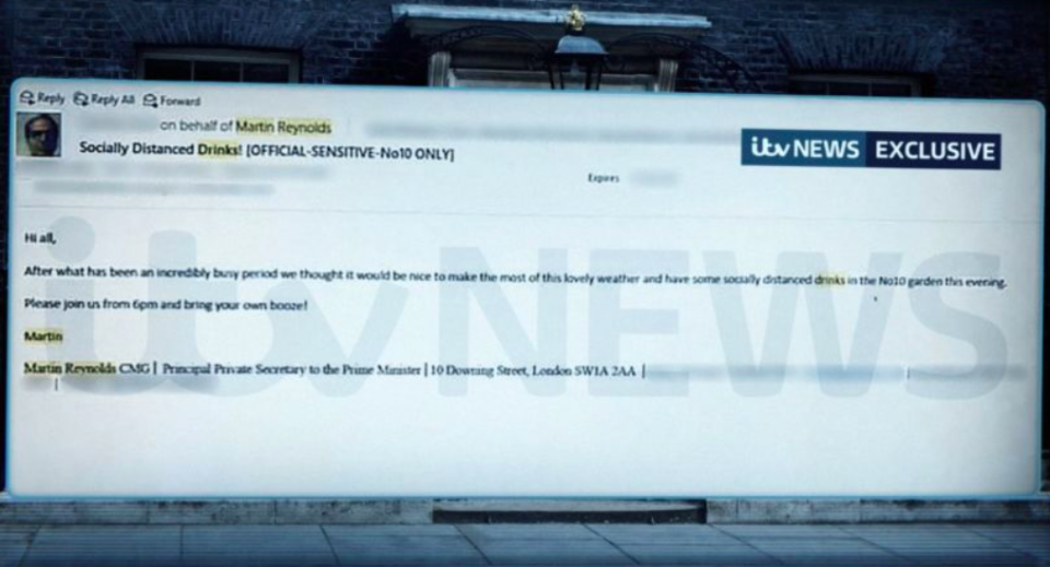 A leaked email revealed how Downing Street staff were invited to a party during lockdown. (ITV News)