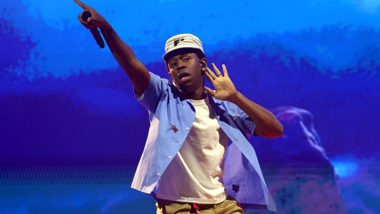 <div>INDIO, CALIFORNIA - APRIL 13: (FOR EDITORIAL USE ONLY) Tyler, the Creator performs at the Coachella Stage during the 2024 Coachella Valley Music and Arts Festival at Empire Polo Club on April 13, 2024 in Indio, California. (Photo by Arturo Holmes/Getty Images for Coachella)</div>