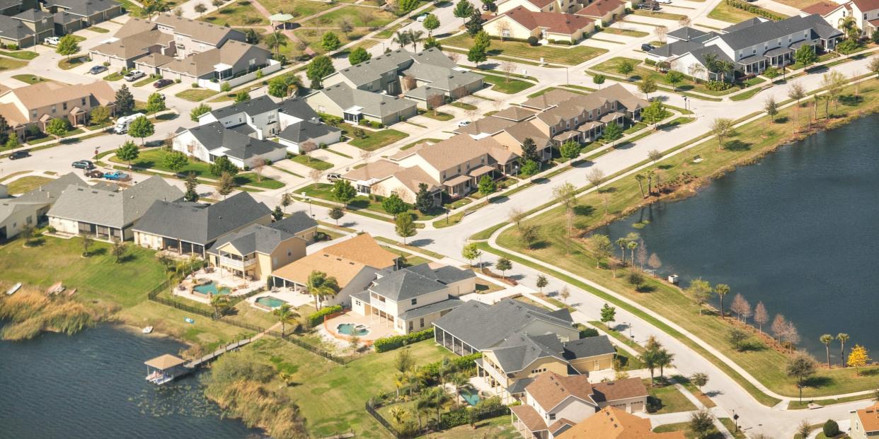 An aerial view of homes in a suburban development in Central Florida.