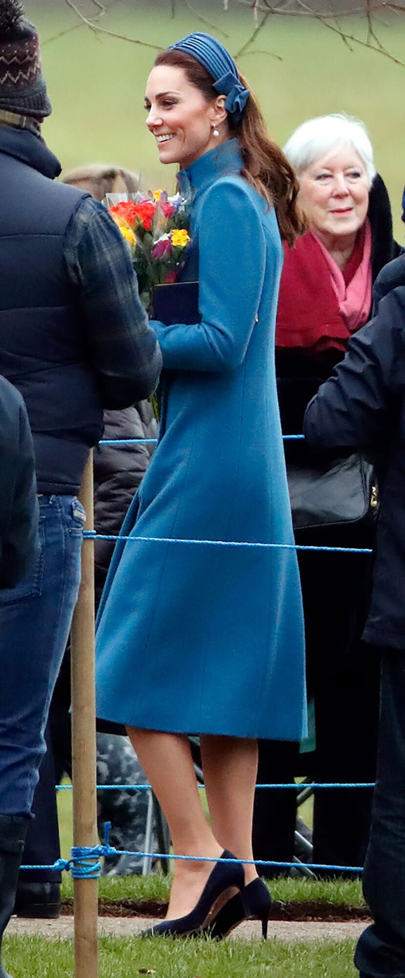 Kate stepped out for the first time in 2019 to join Prince William and Queen Elizabeth at a morning church service at St. Mary Magdalene. For the occasion, Kate rewore a favorite blue <a href="https://people.com/royals/princess-kate-outfits-where-to-buy/" rel="nofollow noopener" target="_blank" data-ylk="slk:Catherine Walker coat;elm:context_link;itc:0;sec:content-canvas" class="link ">Catherine Walker coat</a> and accessorized with her go-to headwear as of recently: a blue crepe Jane Taylor headband.