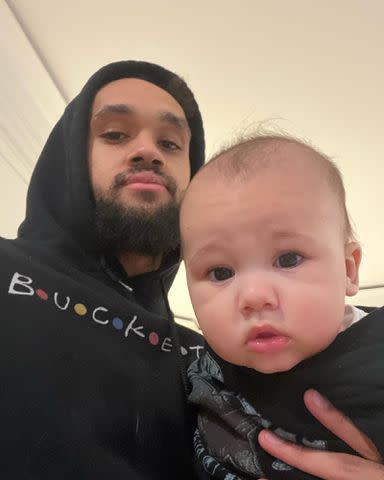 <p>Derrick White Instagram</p> Derrick White and son Hendrix.