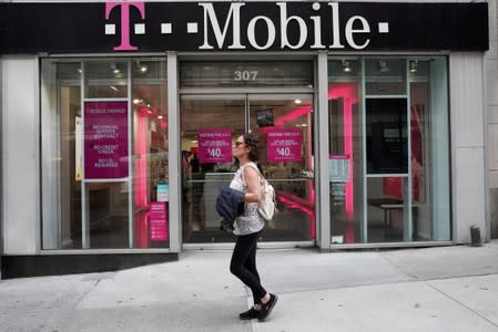 FILE PHOTO: A T-Mobile store is pictured in the Manhattan borough of New York