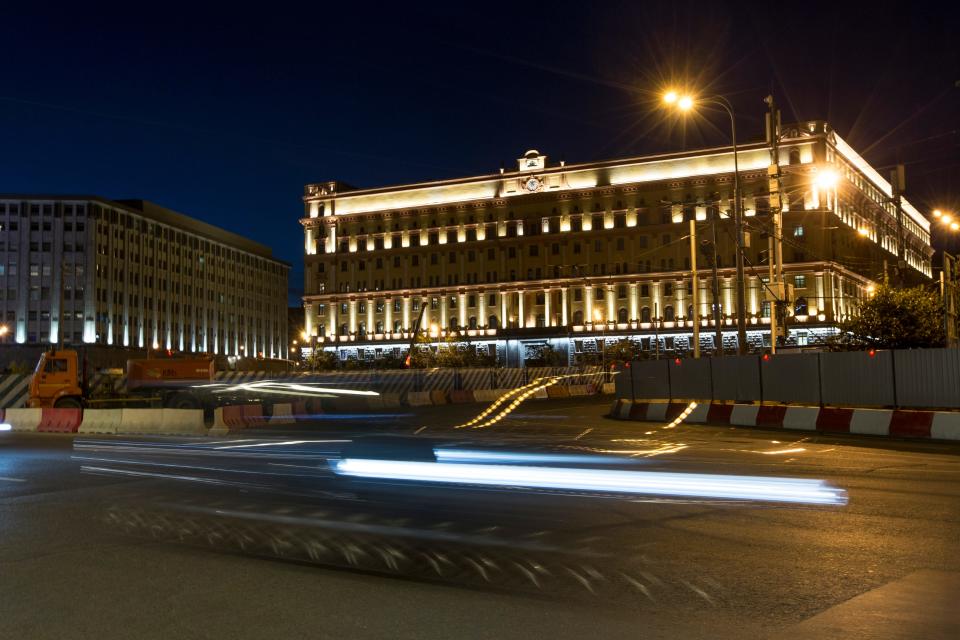 Car passes the building of the Federal Security Service (FSB, Soviet KGB successor) in Lubyanskaya Square in Moscow, Russia, on Monday, July 24, 2017. Russia’s top security agency says a reporter for the Wall Street Journal has been arrested on espionage charges. The Federal Security Service (FSB), the top KGB successor agency, said Thursday, March 30, 2023 that Evan Gershkovich was detained in the Ural Mountains city of Yekaterinburg while allegedly trying to obtain classified information.