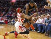 Apr 7, 2016; Houston, TX, USA; Houston Rockets guard Corey Brewer (33) and Phoenix Suns guard Archie Goodwin (20) collide during a play in the first quarter at Toyota Center. Mandatory Credit: Troy Taormina-USA TODAY Sports