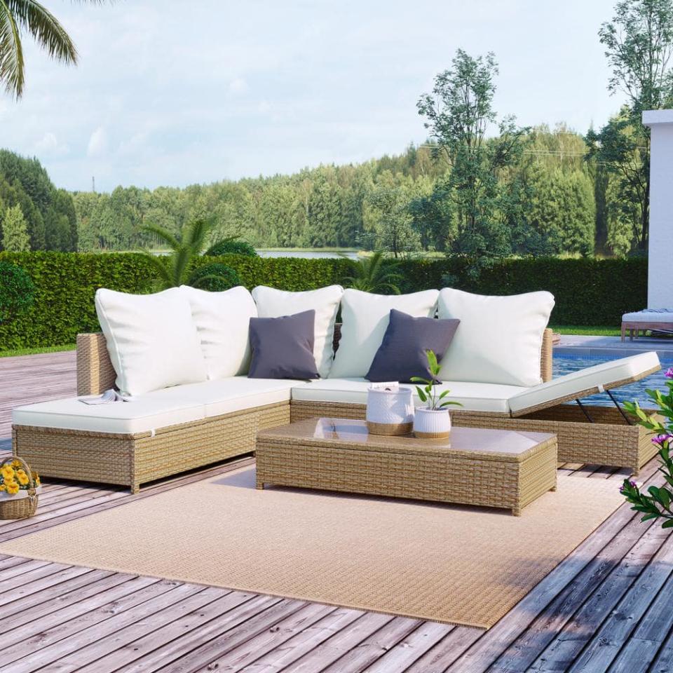 Natural Brown Wicker Outdoor Sectional Set