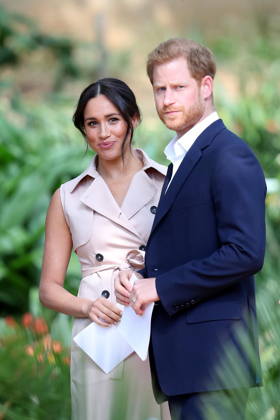 Prince Harry, Duke of Sussex, and Meghan, Duchess of Sussex, attend a reception on October 02, 2019, in Johannesburg.