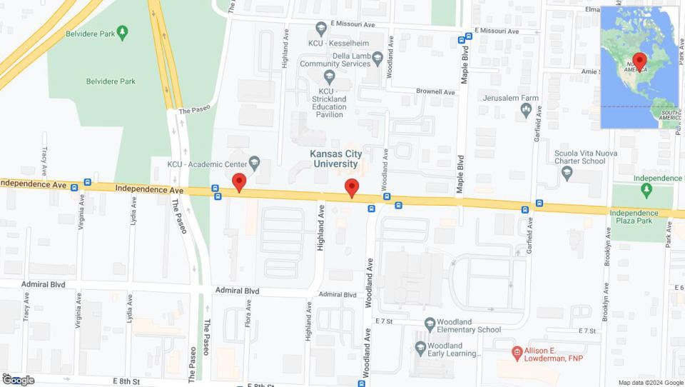 A detailed map that shows the affected road due to 'Kansas City: Independence Avenue/US-24 closed' on June 7th at 6:41 p.m.