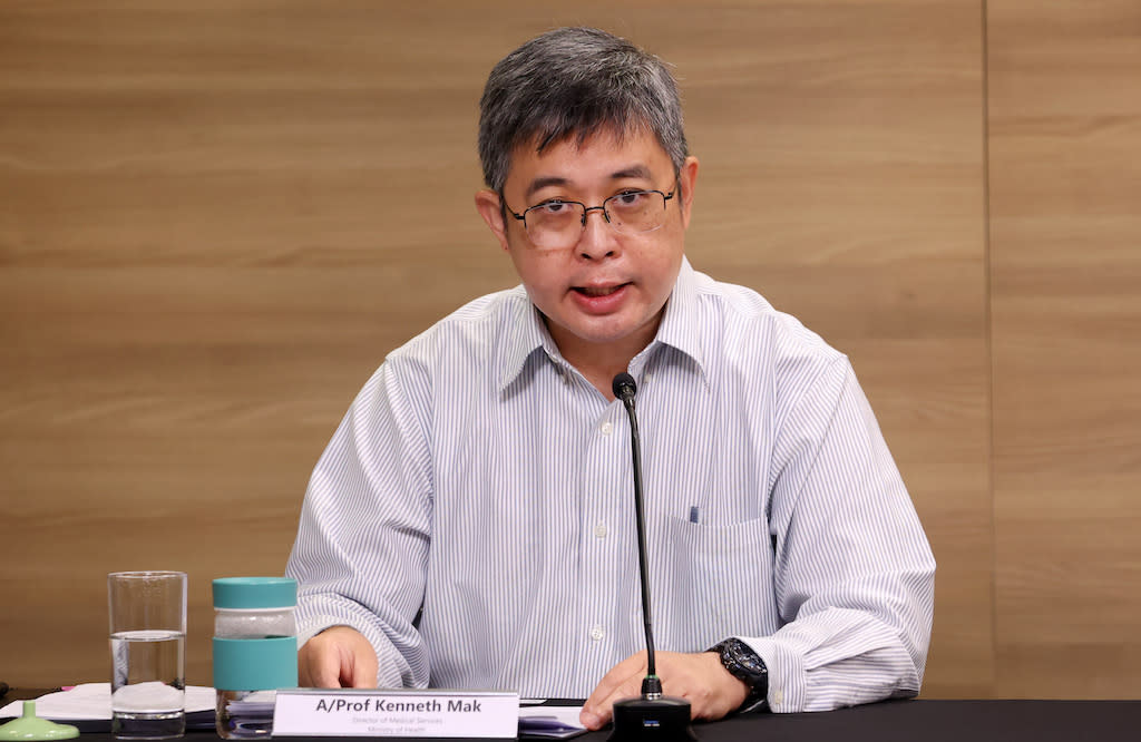 Director of medical services Kenneth Mak addresses reporters at a virtual press conference aby the multi-ministry taskforce on COVID-19 (PHOTO: Ministry of Communications and Information)
