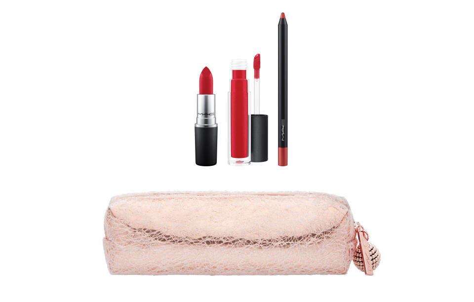 <p><a rel="nofollow noopener" href="https://www.maccosmetics.co.uk/product/13851/52243/products/makeup/lips/lip-palettes-kits/snow-ball-lip-bag#/shade/Red" target="_blank" data-ylk="slk:MAC, £32;elm:context_link;itc:0;sec:content-canvas" class="link "><i>MAC, £32</i></a><br><br></p>