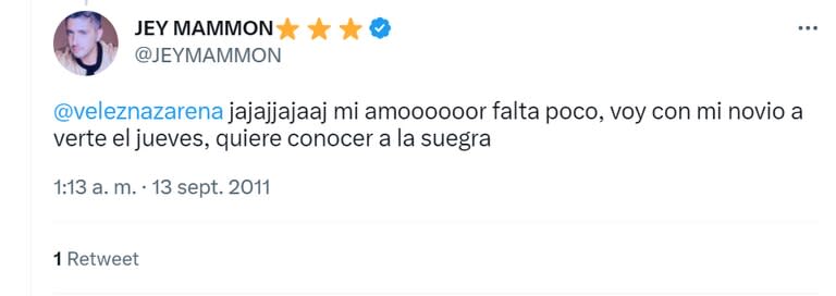 La publicación de Jey Mammon en 2011 en la que mencionó a Nazarena Vélez