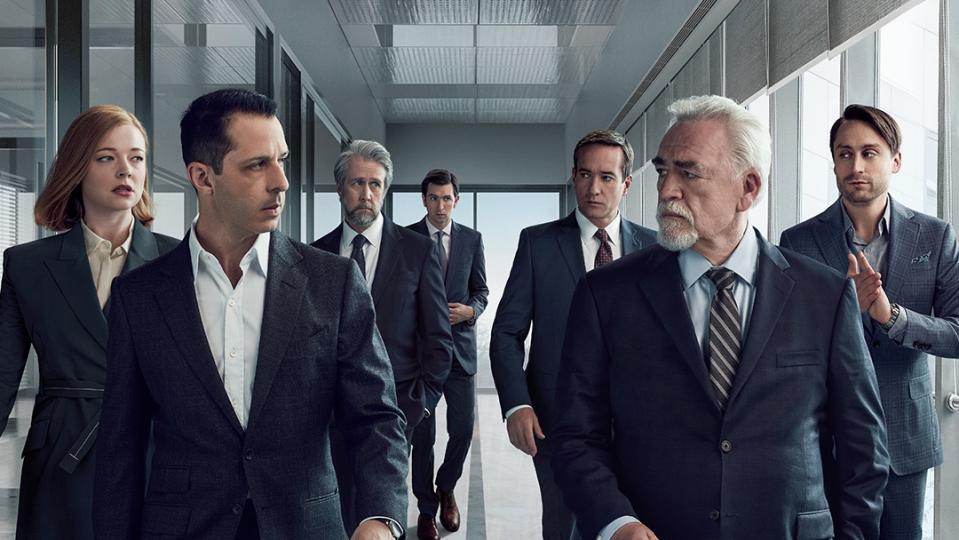 Sarah Snook, Jeremy Strong, Alan Ruck, Nicholas Braun, Matthew Macfadyen, Brian Cox and Kieran Culkin in the post for Succession