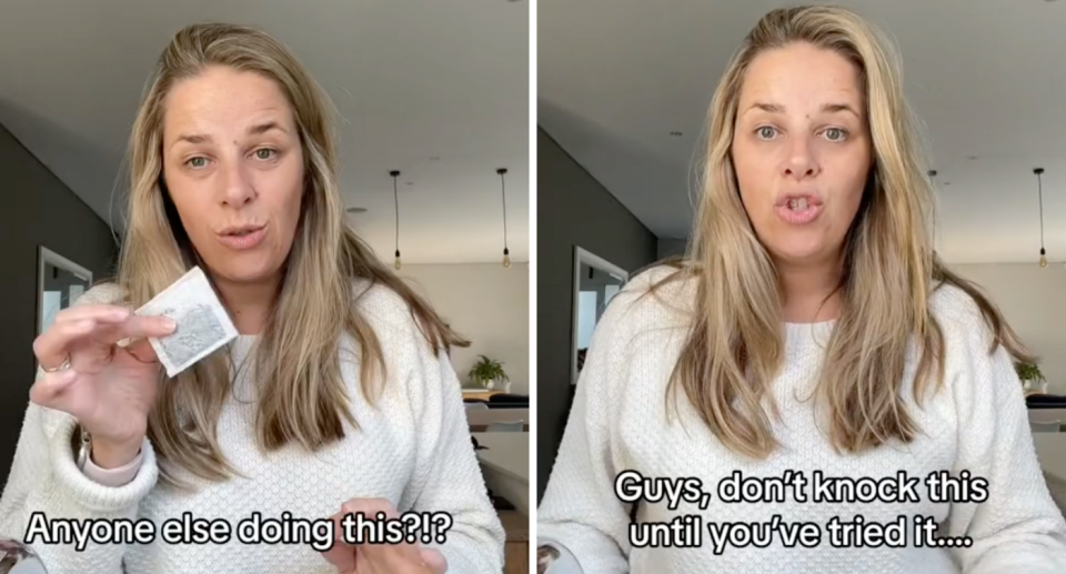 Sports broadcaster Cindy Poluta has taken to TikTok to share her new tea bag 'hack'. Photo: TikTok/Cindy Poluta