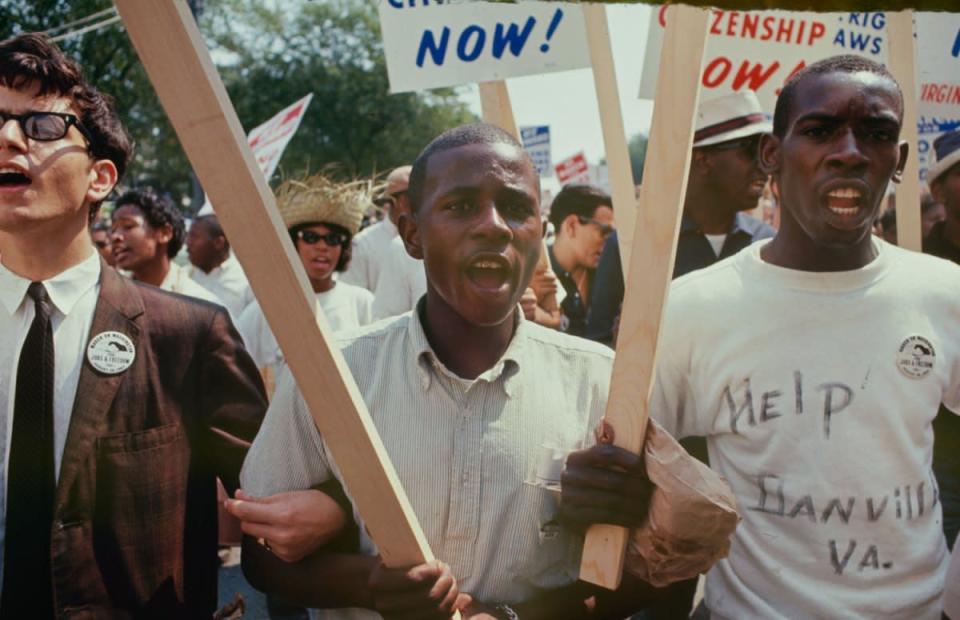 Not originally published in LIFE. Scene from the March on Washington for Jobs and Freedom, August 28, 1963. (Paul Schutzer—Time & Life Pictures/Getty Images) <br> <br> <a href="http://life.time.com/history/the-march-on-washington-1963-photos-of-the-epic-civil-rights-event/#1" rel="nofollow noopener" target="_blank" data-ylk="slk:Click here to see the full collection at LIFE.com;elm:context_link;itc:0;sec:content-canvas" class="link ">Click here to see the full collection at LIFE.com</a>