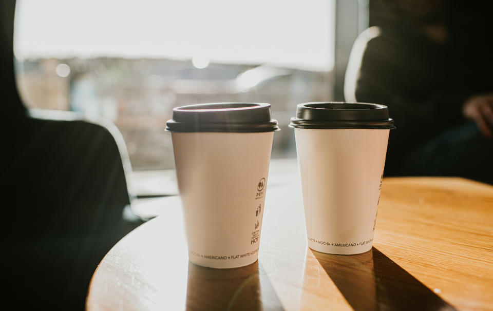 Two cups of coffee on a table