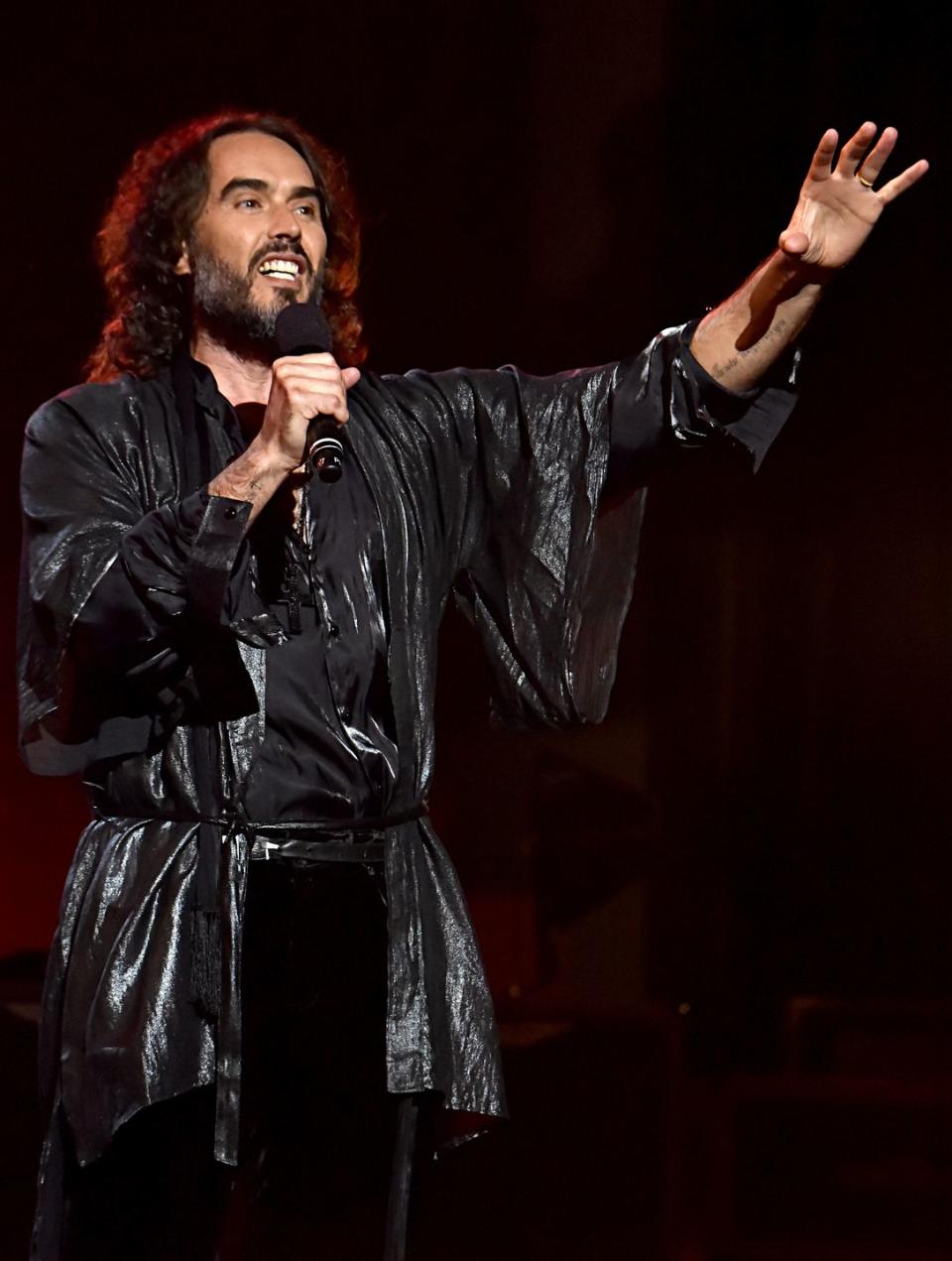 los angeles, california january 24 russell brand speaks onstage during musicares person of the year honoring aerosmith at west hall at los angeles convention center on january 24, 2020 in los angeles, california photo by lester cohengetty images for the recording academy