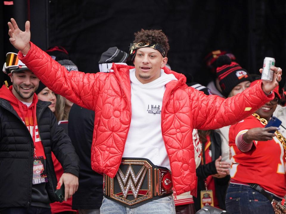 Patrick Mahomes at the Kansas City Chiefs' Super Bowl victory parade.