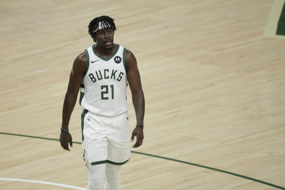 Jrue Holiday during the first half of Game 4 of basketball’s NBA Finals. - Credit: Aaron Gash/AP