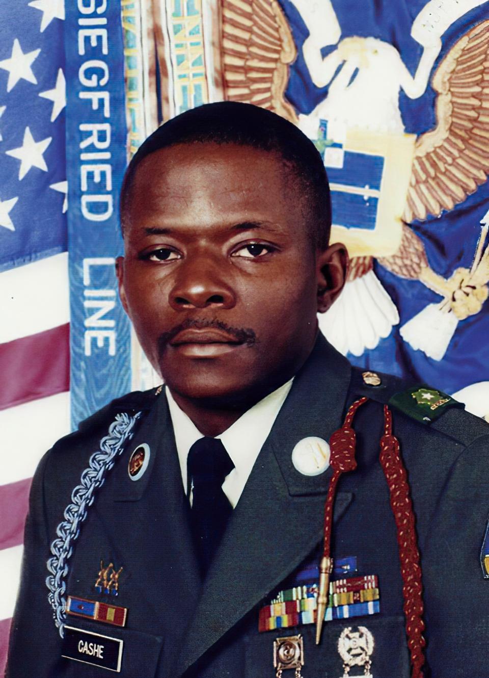 This undated image provided by the U.S. Army, shows Alwyn C. Cashe. In late August 2020, Defense Secretary Mark Esper endorsed awarding the Medal of Honor to a soldier who sustained fatal burns while acting to save fellow soldiers in Iraq in 2005. Army Sgt. 1st Class Alwyn C. Cashe of Florida previously received the Silver Star for his actions. (U.S. Army via AP)