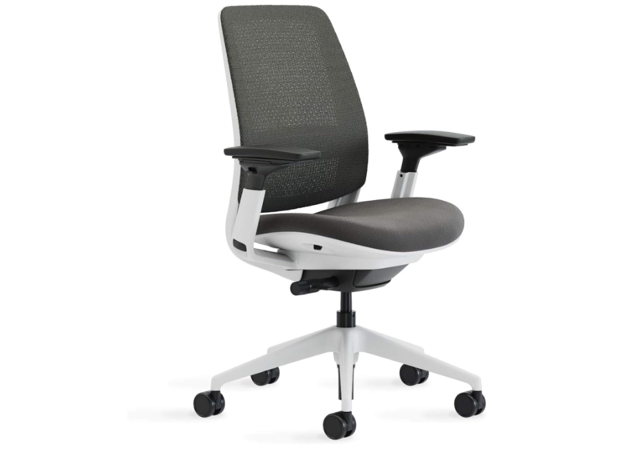 Ergonomic office chair with adjustable armrests and wheeled base