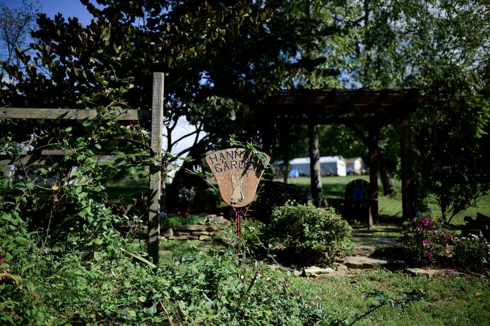 A memorial garden dedicated to Hannah Eimers, Melissa and Steve Eimers daughter, at their home in Lenoir City, Tenn. on Thursday, Sept. 16, 2021.