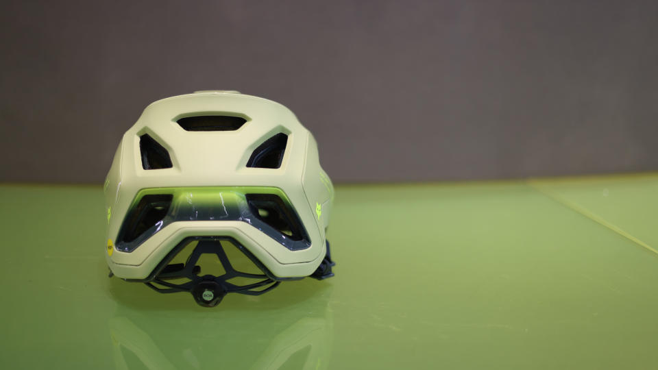 Rear view details on the Fox Racing Speedframe RS MTB helmet