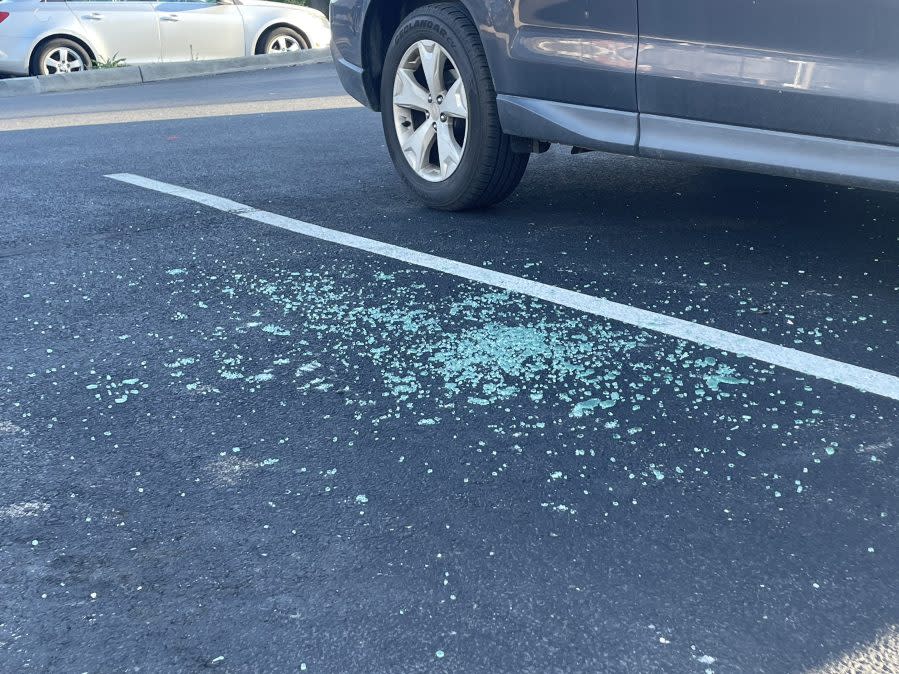 Photo taken at the Rusty Bucket on North High Street in Columbus showing the windows smashed out of several vehicles. (JACKIE GILLIS/NBC4)