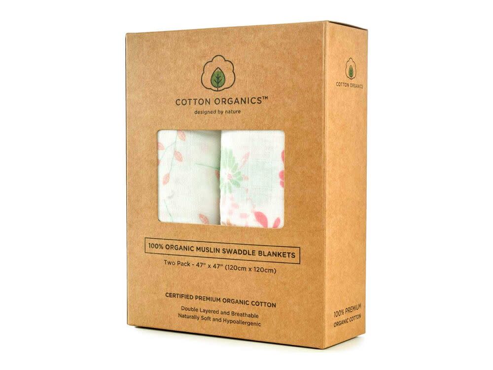 Cotton Organics Muslin Swaddle Blanket, Extra Soft and Hypoallergenic Organic Cotton, Gift Box (Pink)