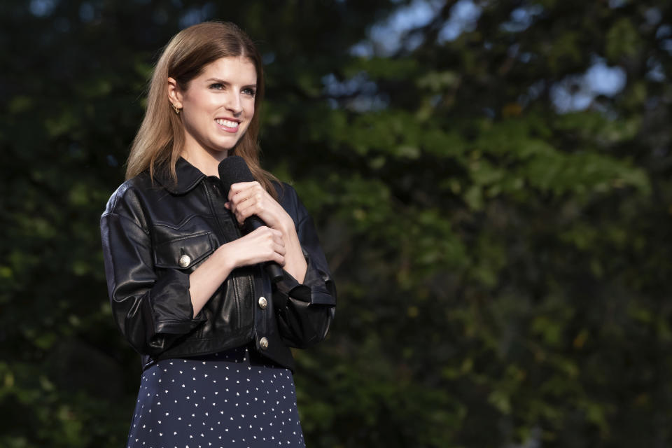 FILE - Anna Kendrick speaks at the Global Citizen Festival on Sept. 28, 2019, in New York. Kendrick turns 36 on Aug. 9. (Photo by Charles Sykes/Invision/AP, File)