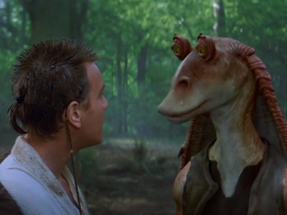 Obi-Wan Kenobi (Ewan McGregor) and Jar Jar Binks (Ahmed Best) in ‘The Phantom Menace’ (Lucasfilm)