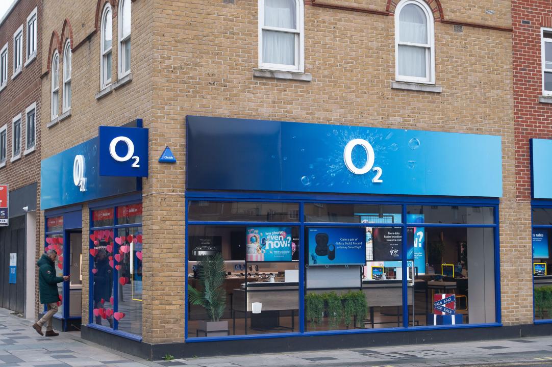 An O2 mobile phone store in Slough High Street, Berkshire