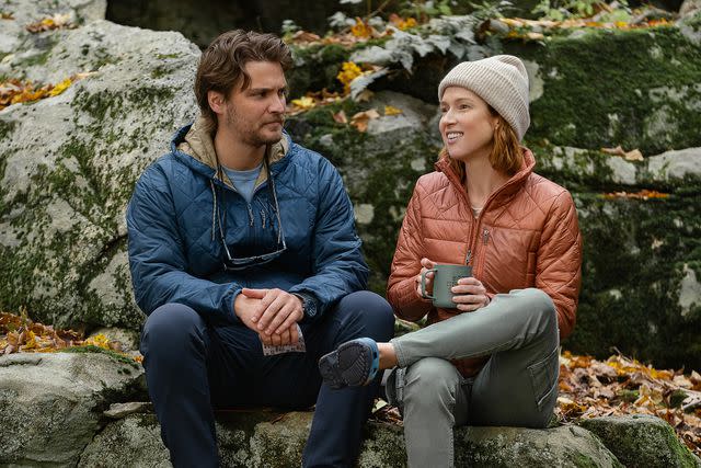 <p>Barbara Nitke/Netflix</p> Luke Grimes and Ellie Kemper in 'Happiness for Beginners,' 2023