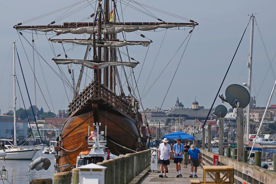 The Nao Trinidad, a replica of one of Ferdinand Magellan's sixteenth century tall ship which sailed around the world. This ship is now docked at Pope's Island in New Bedford.