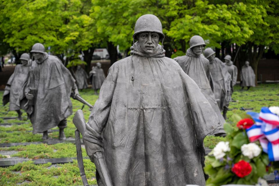 The Korean War Memorial in Washington D.C., shown here on May 4, 2022, commemorates the sacrifices of the 5.8 million Americans who served in the U.S. armed services during the three-year period of the Korean War.