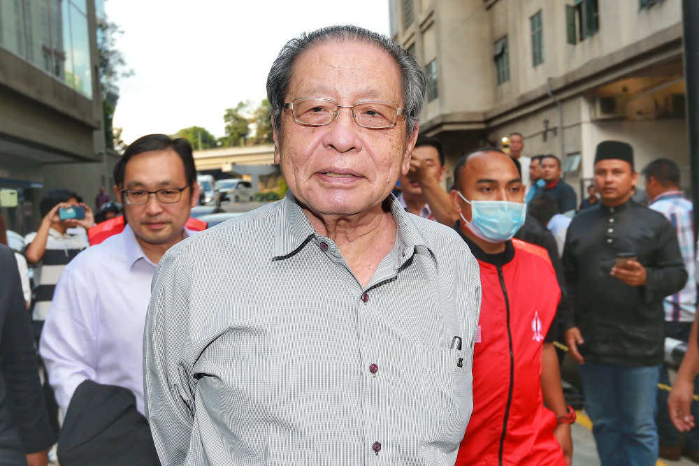 Lim Kit Siang leaves the Eastin Hotel in Kuala Lumpur February 28, 2020. — Picture by Ahmad Zamzahuri