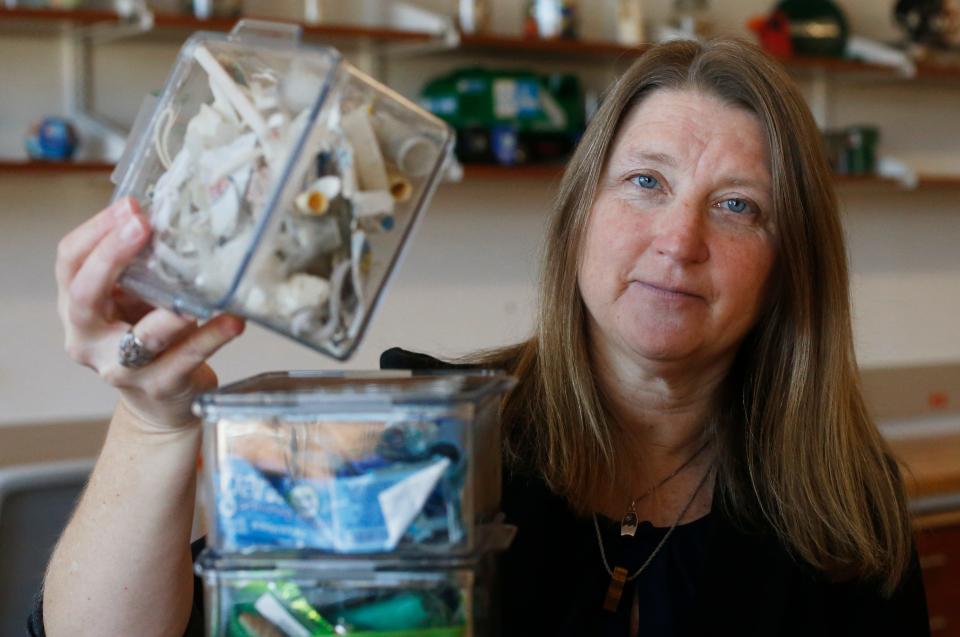 Jenna Jambeck, Georgia Athletic Association Distinguished Professor in Environmental Engineering, 2022 MacArthur Fellow and the Morgan Stanley Plastic Waste Resolution Senior Researcher, poses for a photo in her lab at the University of Georgia’s I-STEM2 Building in Athens, Ga., on Feb. 17, 2023.