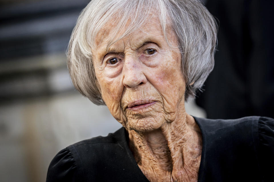 FILE - Author and journalist Lise Noergaard attends the funeral of Uffe Ellemann-Jensen in Holmens Church, Copenhagen, Tuesday, June 28, 2022. Noergaard, the author who penned a popular 24-episode epic television drama of the lives of ordinary Danish families in a fictitious provincial town during the recession of the 1930s and the hard times of World War died. on Jan. 1, 2023. She was 105. (Ida Marie Odgaard//Ritzau Scanpix via AP, File)