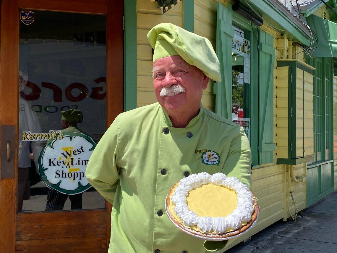 Kermit Carpenter poses outside his shop in downtown Key West, where he’s been for 30 years, on July 6, 2022, which the city of Key West declared as “Kermit Carpenter Day.”