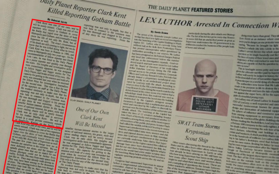 <p>In the obituary for Clark Kent, the opening couple of paragraphs are repeated further down the article. Credit: Warner Bros. </p>