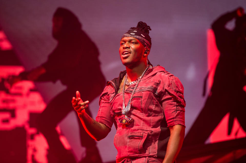 LONDON, ENGLAND - FEBRUARY 25:  KSI performs at The OVO Wembley Arena on February 25, 2022 in London, England.  (Photo by Joseph Okpako/WireImage)